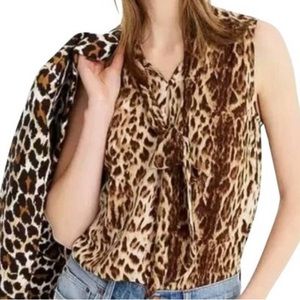 J Crew 365 leopard print beautiful chiffon sleeveless top with tie size S EUC